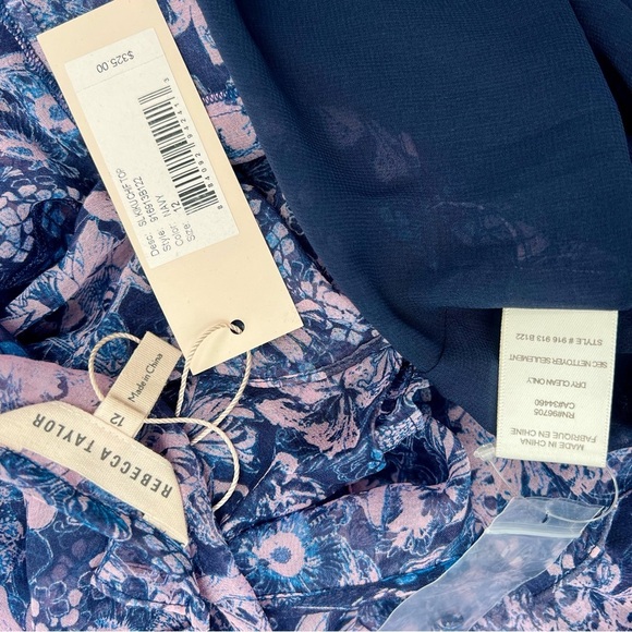 NWT Rebecca Taylor Kiku Chiffon Ruffle Floral Asymmetrical Blouse Top Size 12 - Picture 7 of 9